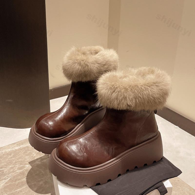 Retro Casual Hairy Thick Soled Snow Boots for Women Winter   Warm Comfortable Fashion Versatile Plush Chunky Cotton Boots