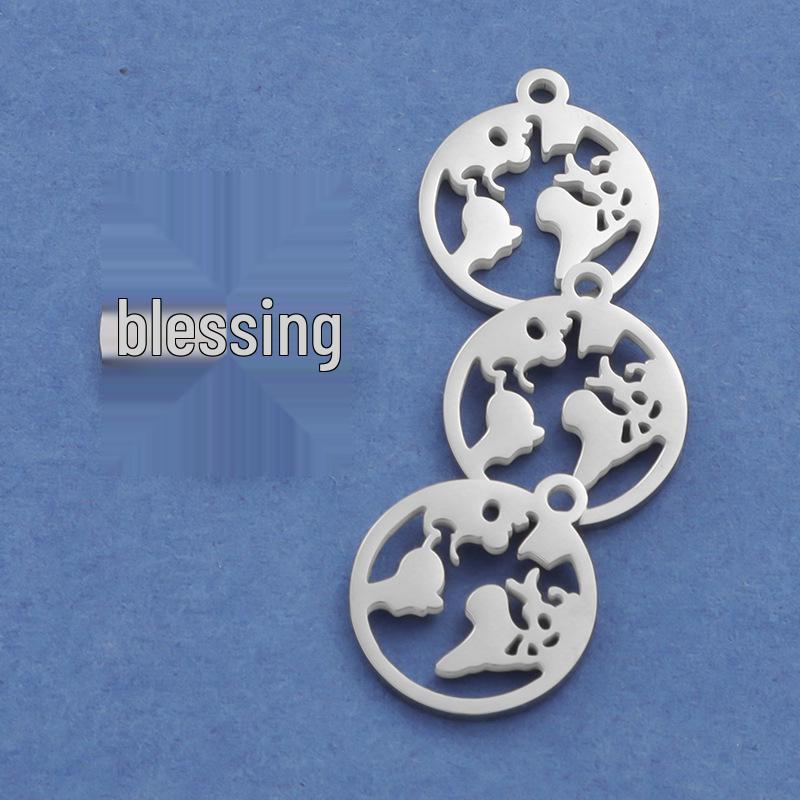 World Map Round Pendant - Titanium Steel Hollow Earth Jewelry Accessory