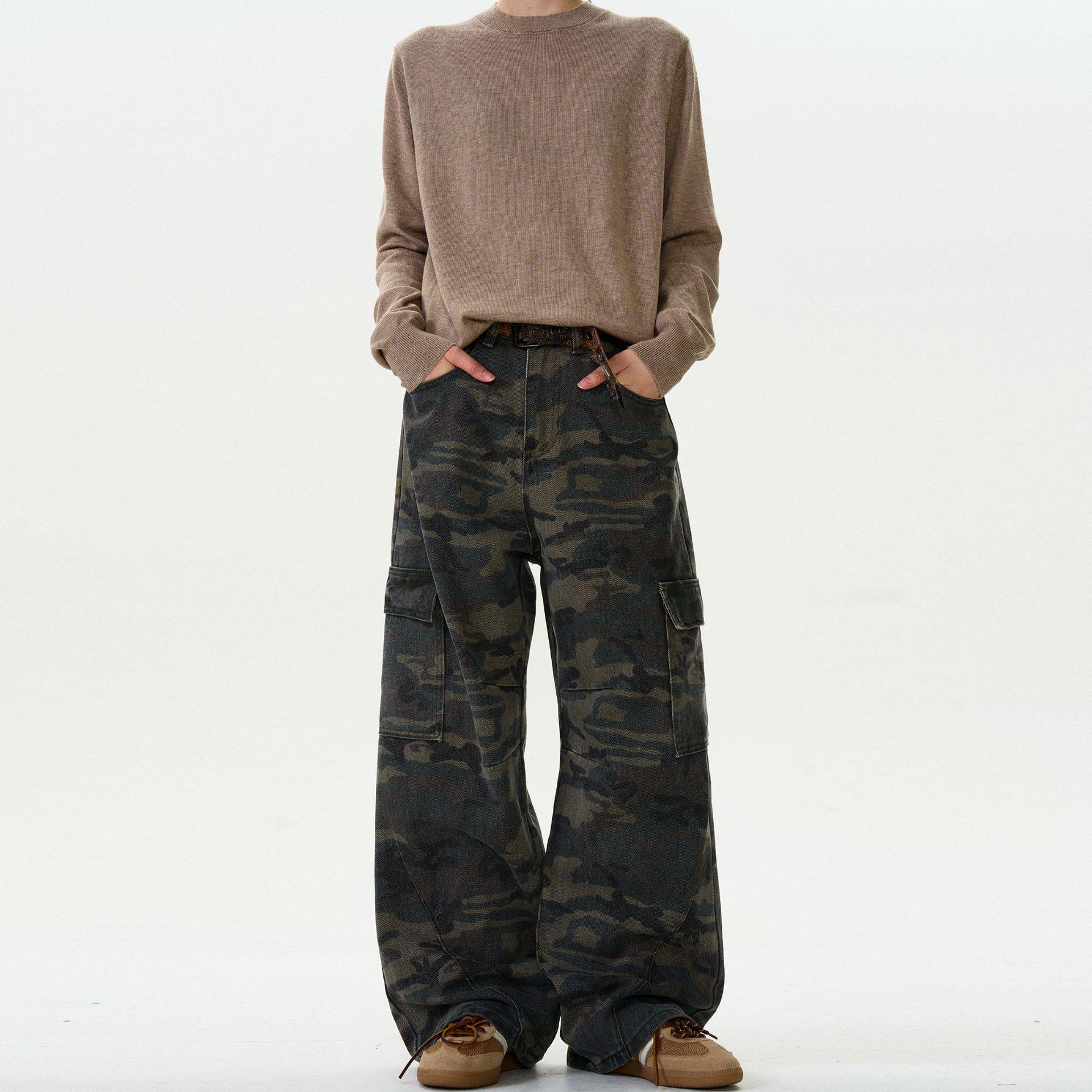 

Unisex 2025 Retro Camouflage Cargo Pants - Washed, Loose, Straight-Leg Style for Casual Streetwear. M камуфляжний
