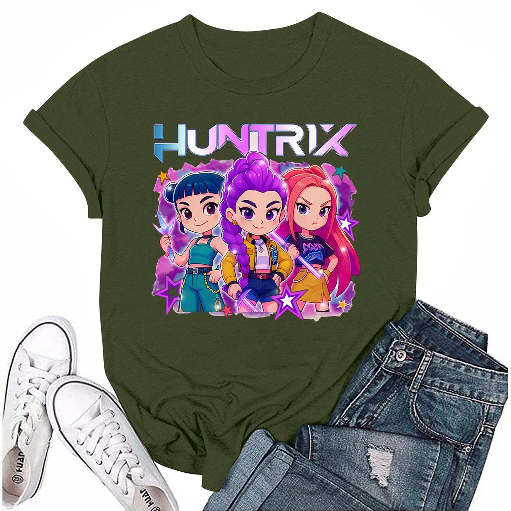 Women's Group 2D Printed Round Neck Short Sleeve Top