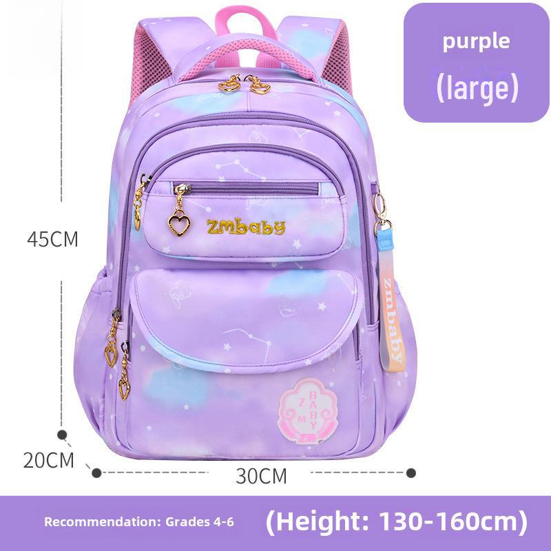 Sweet Cute Gradient Backpack for Elementary School Girls, Grades 1-6, Large Capacity Schoolbag