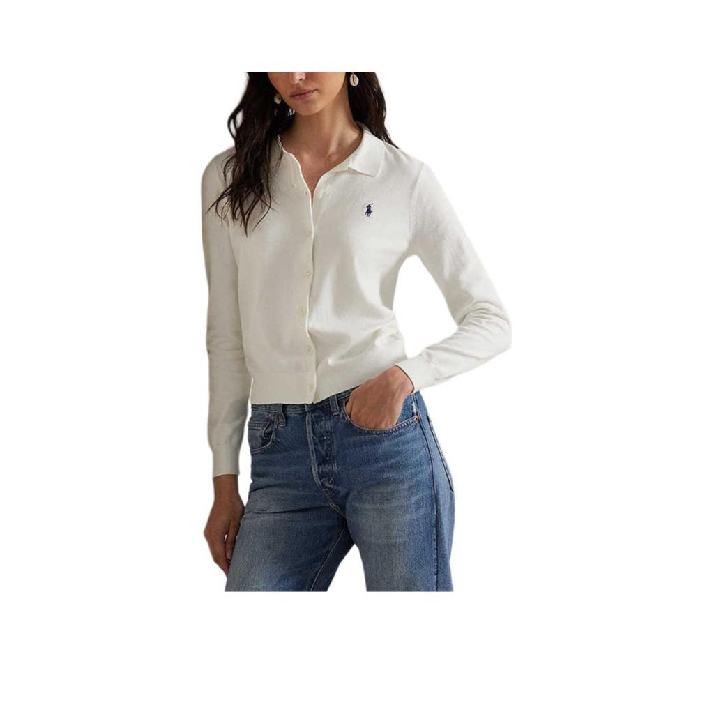 Polo Ralph Lauren Solid Color Polo Collar Button Long Sleeve Knit Sweater Women Sweater White WMPOSWENDW20438-100