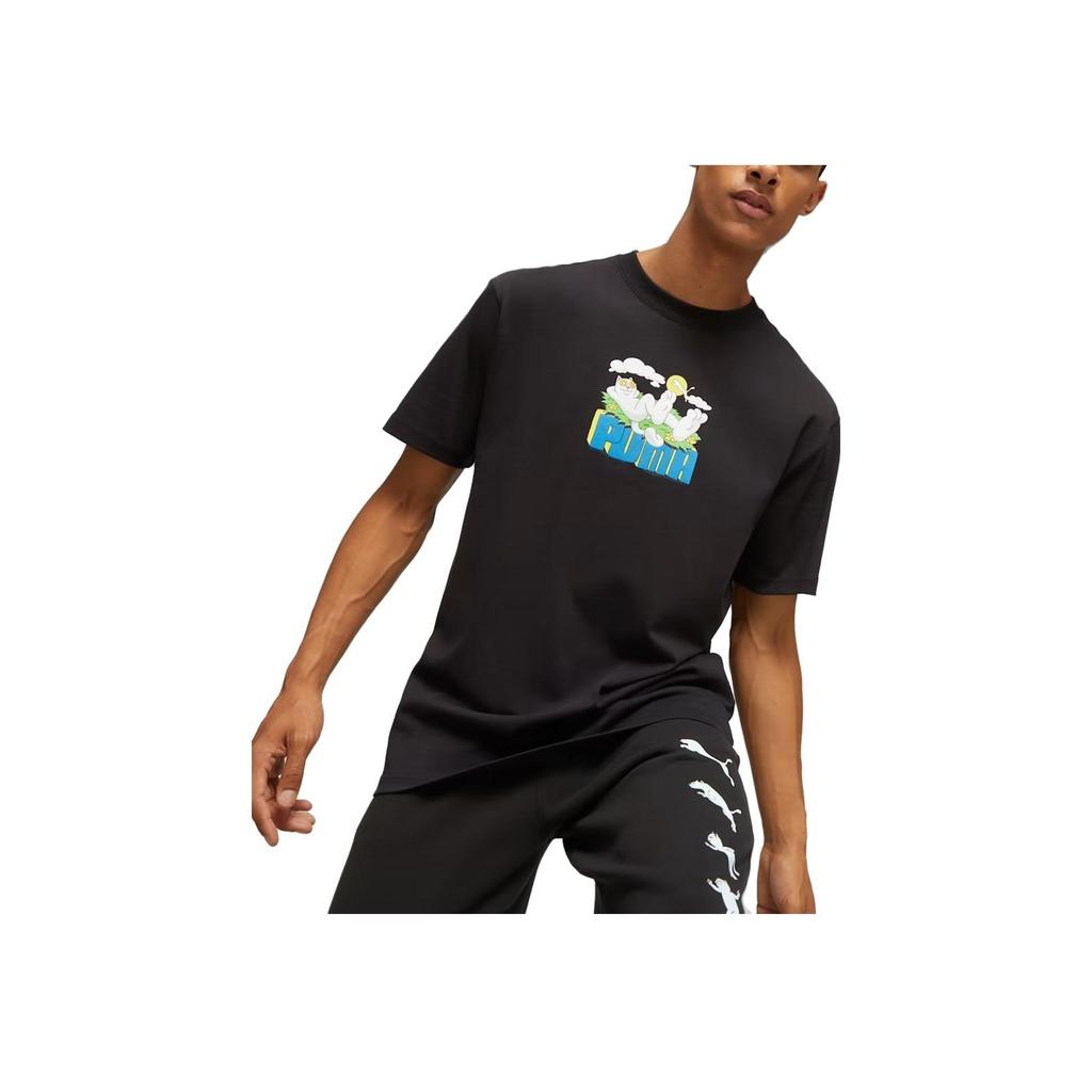 Puma X Ripndip Collection SS23 Loose Round Neck Cat Graphic Print Logo T-Shirt Men Tops Black 622196-01