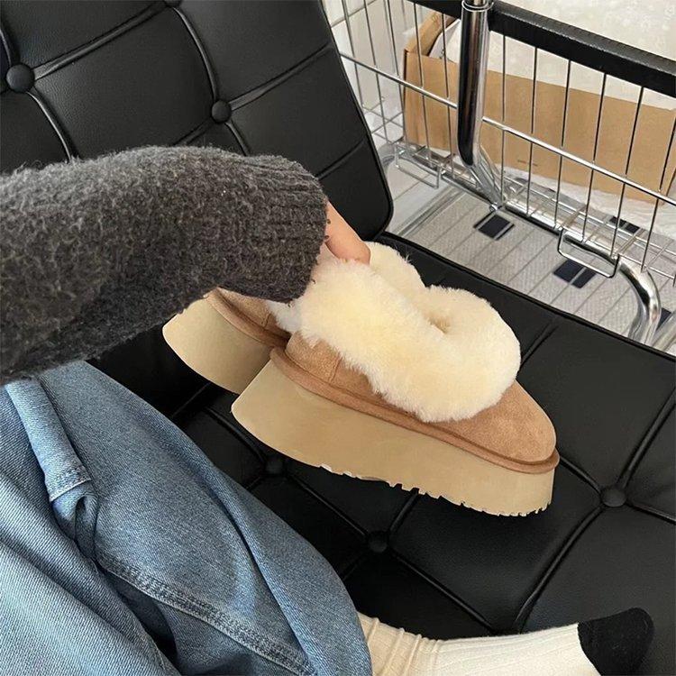 Big celebration thick-soled low-top snow boots women's sheepskin and fur integrated 2025 new one-pedal fluffy winter cotton shoes