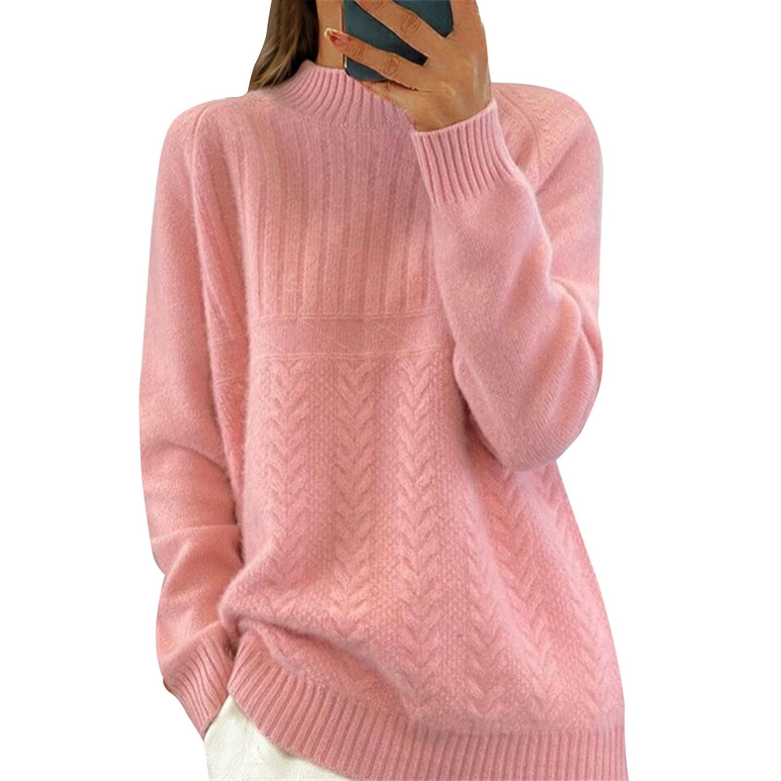

Женский модный свитер с высоким воротом, однотонный трикотажный свитер, повседневный свитер S розовый