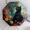 0106 Floral Black Cat  pattern, automatic folding umbrella, portable and foldable design, 8 ribs, a Christmas or birthday gift.