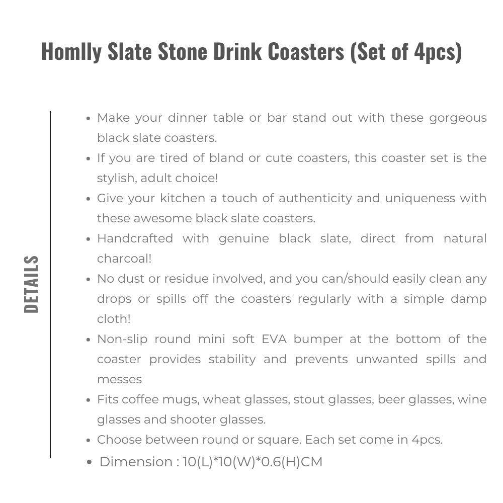 Homlly Slate Stone Drink Coasters (Set of 4pcs)