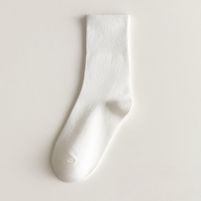 White Maternity Pile-up Socks, Retro Plain Color, Sweat-absorbing Mid-calf Socks, Cotton Winter and Autumn Sports Socks