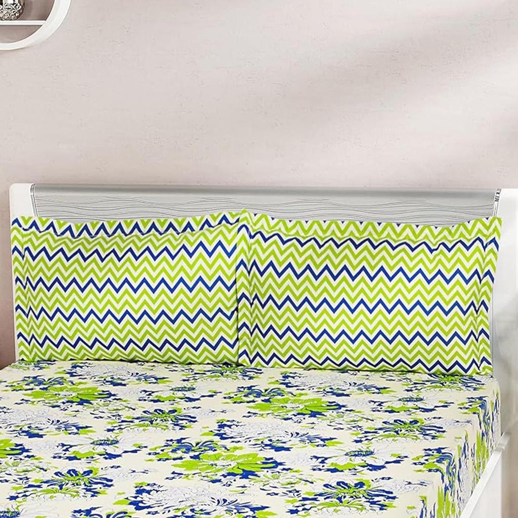 Floral Breeze 144 TC 100% Cotton Double Bedsheet with 2 Pillow Covers, Green , 144 - 200 tc