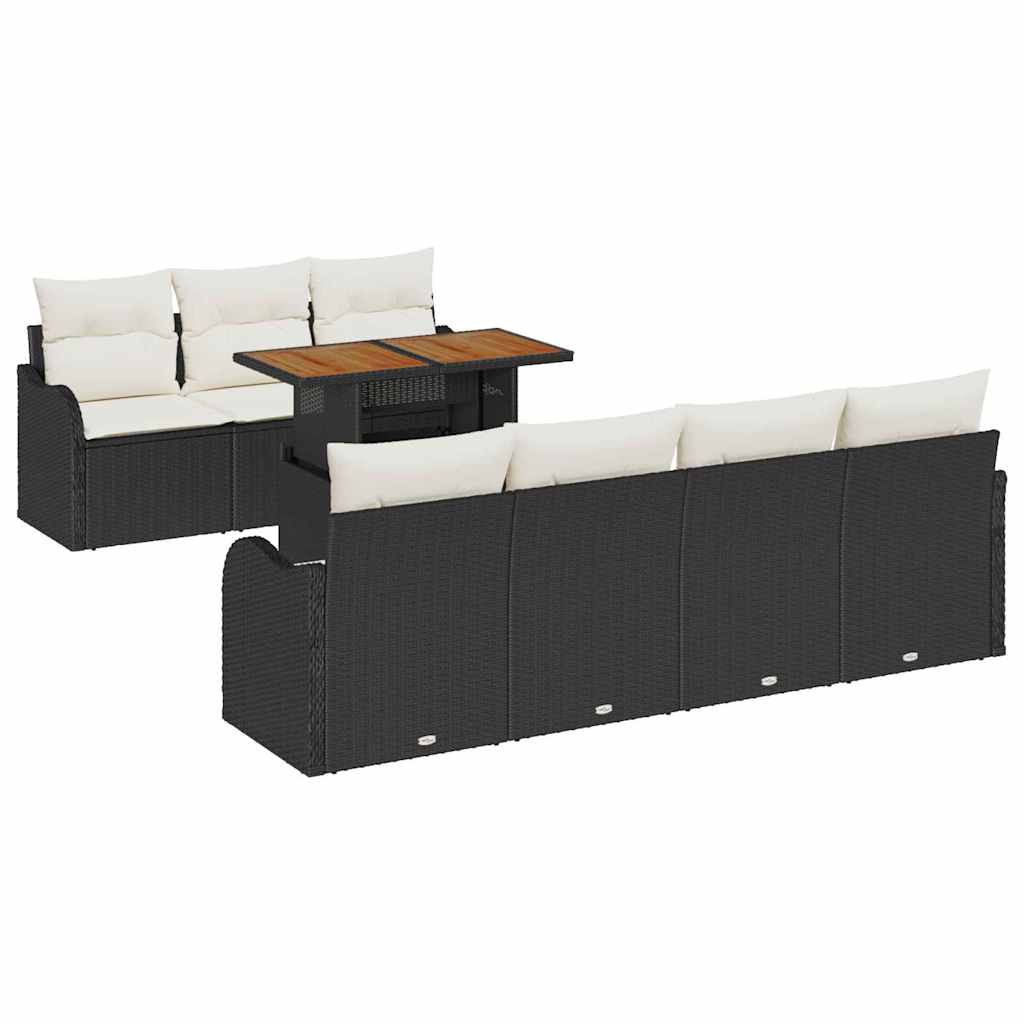 Garden Sofa Set with Storage 8 pcs Black Poly Rattan