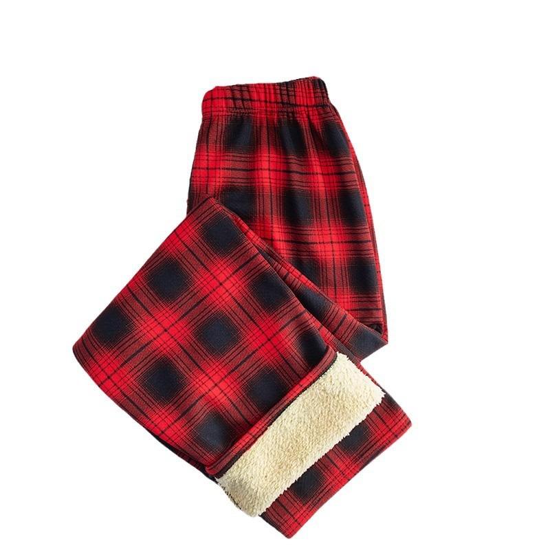 Black and white plaid pants women's autumn and winter new lamb wool wide-leg pants high waist straight Korean version of student casual pants