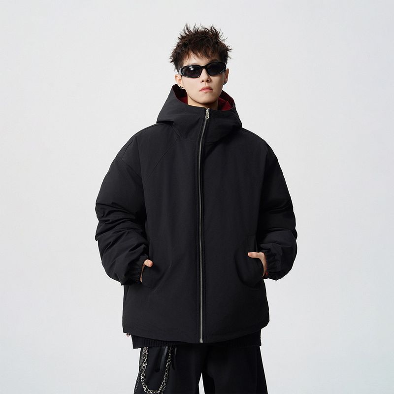 51 Hip-Hop Winter Trendy Solid Color Hooded Cotton Jacket for Men Vibe American Retro Thick Loose Couple Cotton Coat