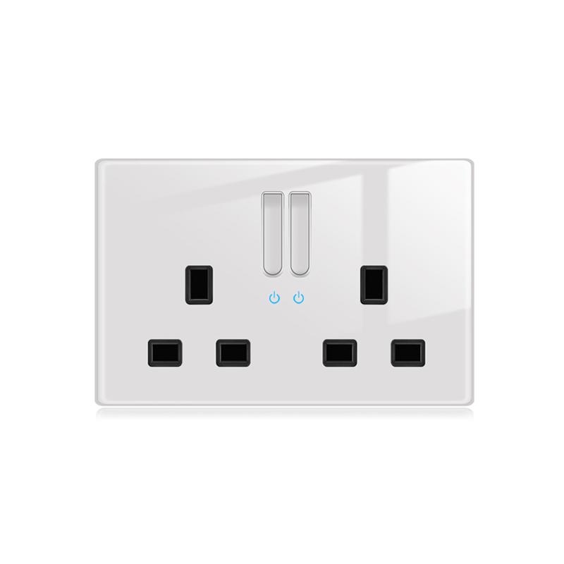 White LED Indicator Light Switch Panel Glass Piano Key Self-reset Wall Switch socket,UK FR EU Universal USB Electrical Outlet