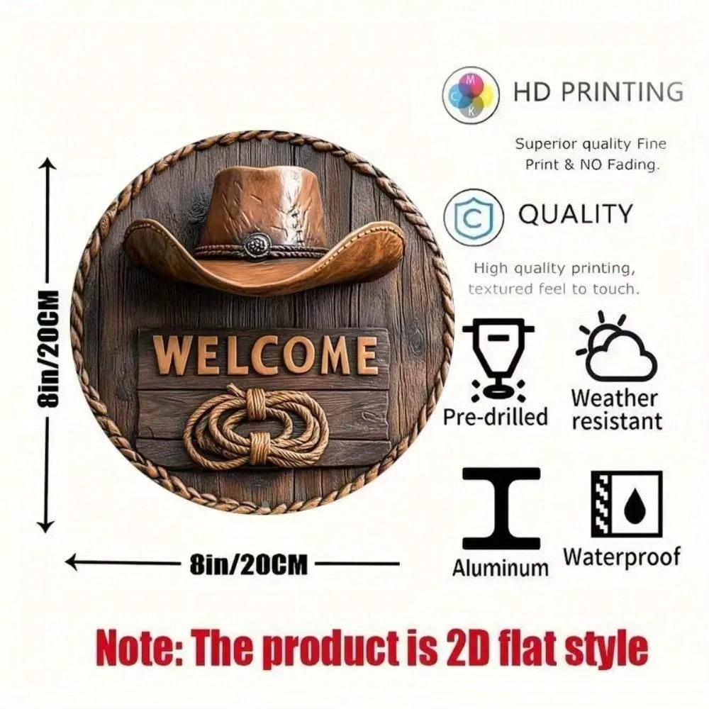 

Western Rustic Metal Wall Art Welcome Sign Cowboy Hat Rope Decor 8x8 Inches Home Bar Office Gift разноцветный