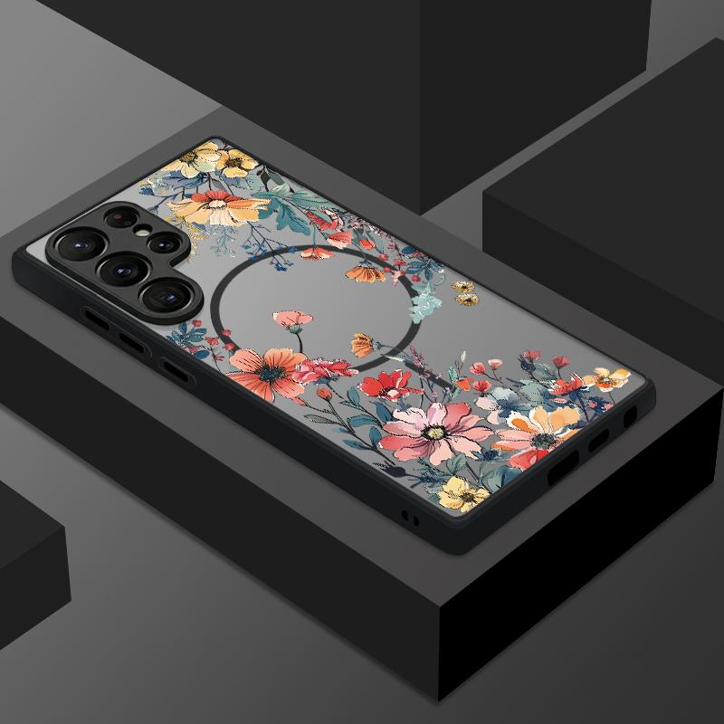 Magnetic For Magsafe Case For Samsung Galaxy S26 Ultra S25 Edge S24 S23 S22 Plus S21 FE Colorful Flowers Pattern Hybrid Matte Cover