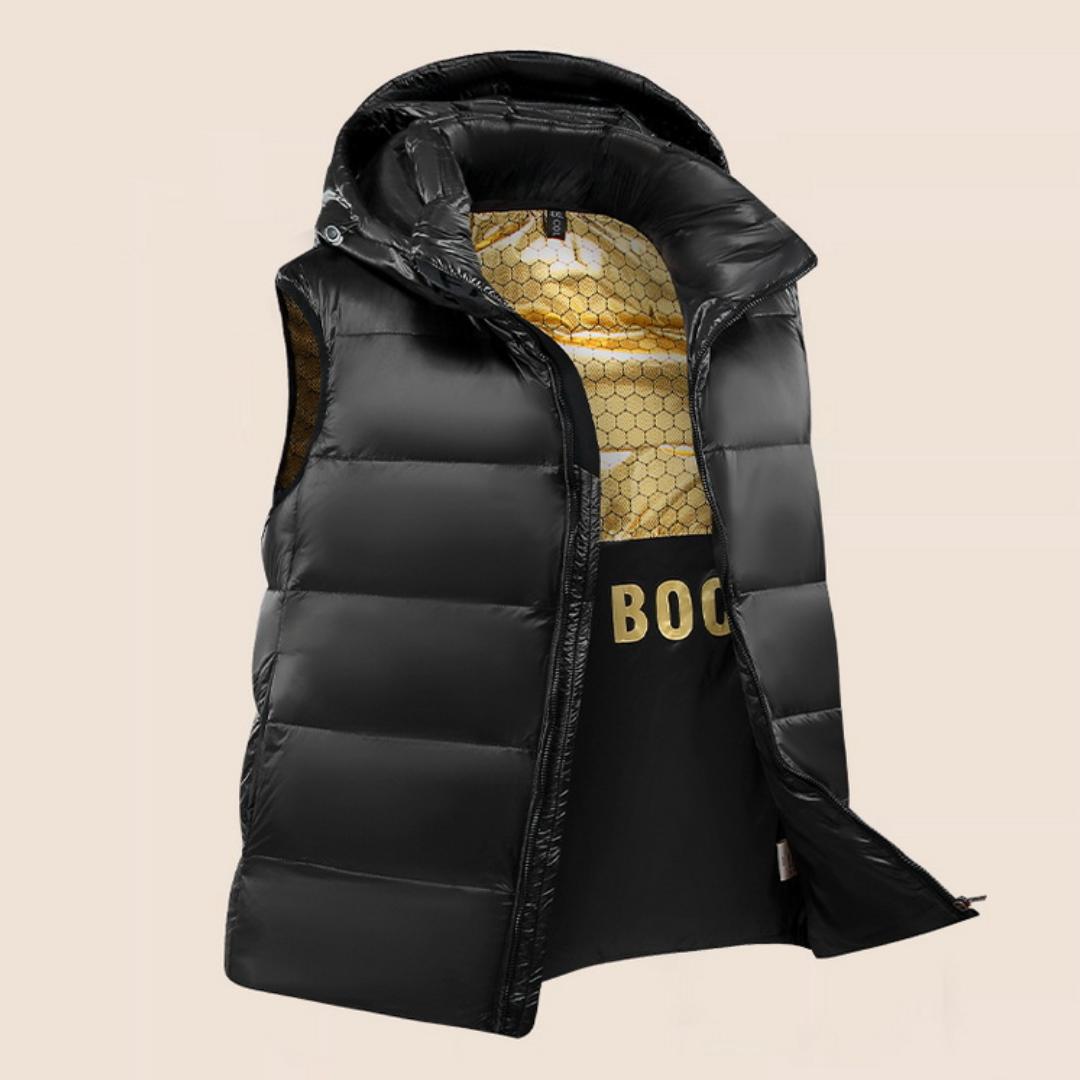 

Зимний жилет с капюшоном больших размеров для полных мужчин, свободный жилет на белом утином пуху, черное золото, 4XL-12XL 7XL чёрный