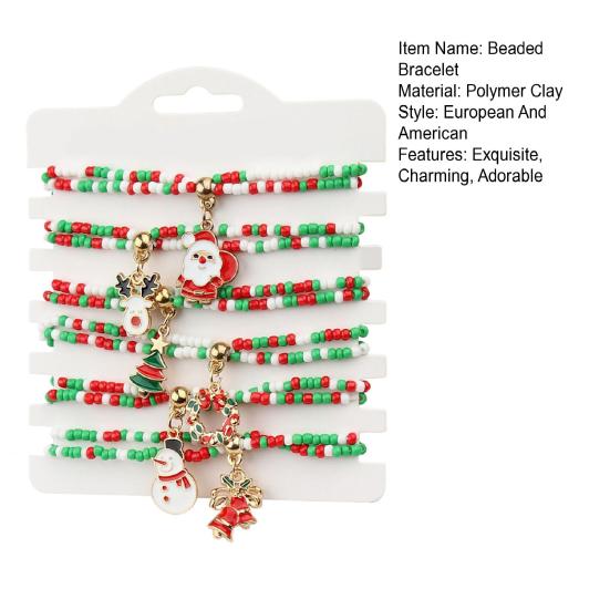 Vianočné korálkové náramky Ručne vyrobené korálky z polymérovej hmoty Elastické náramky Veľkoobchod Biela Červená Zelená Priateľstvo Sviatkovné šperky Darček pre ženy Dievčatá