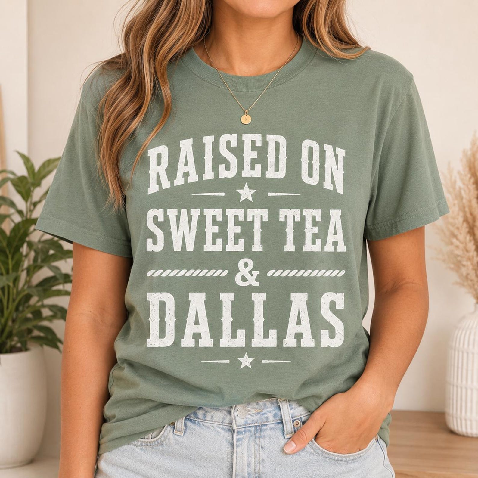 Raised on Sweet Tea and Dallas Shirt, Comfort Colors Sage Green Tee, Southern Texas Graphic, Dallas Gift for Women Country Outfit Tee S