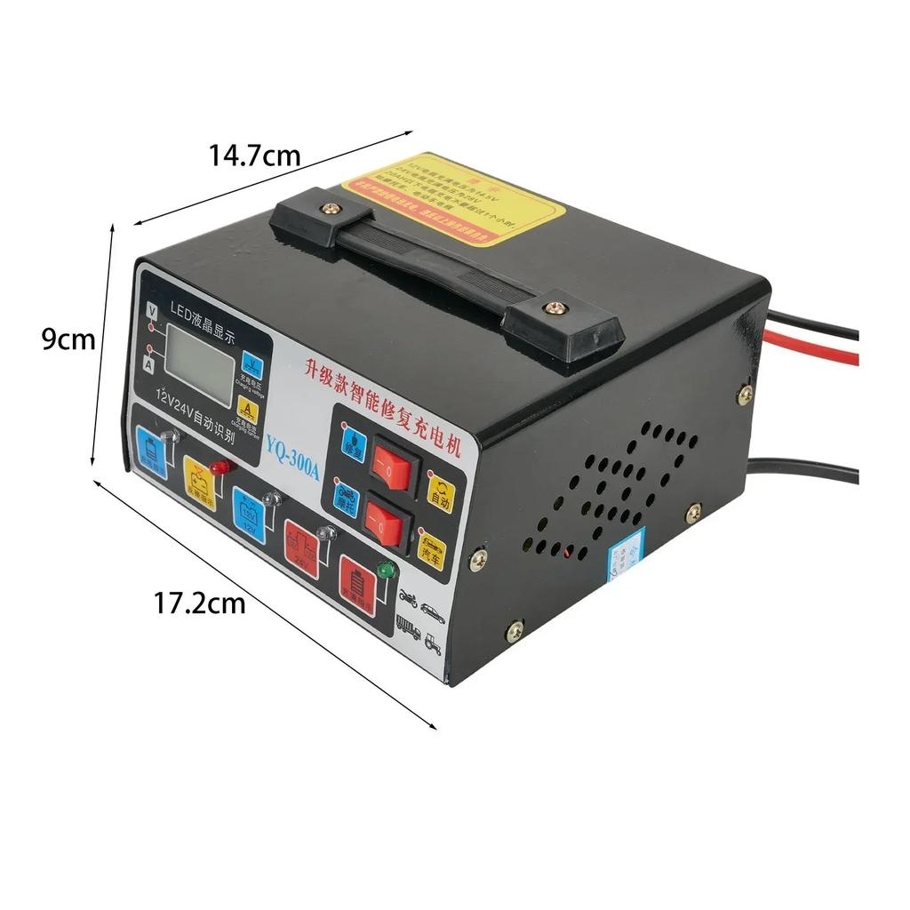 300A Heavy Duty Smart Battery Charger LCD Display Car Battery Charger Intelligent Pulse Repair Charger Self-Stop Battery Charger
