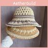 Women Pattern Summer Hollowed Out Hat With Large Brim Uv Sunshade For Outings