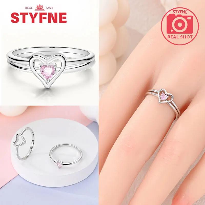 Unendliche Liebe Schmuck Schwarz & Rosa Herz Glänzende Zirkon Ringe Mode Neu 925 Silber Damenringe für Valentinstagsgeschenk