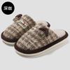 Linen Slippers Autumn and Winter New Cartoon Plaid Home Indoor Warm Plush Cotton Slippers