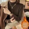 Autumn and Winter Sweater Solid Color Winter Base Knitted Sweater Women's Plush Knitted Velvet Inner High Collar