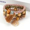 Wooden Bead Chain Combination Bracelet Alloy Rose Handmade Elegant Trendy Fashion HY-2774
