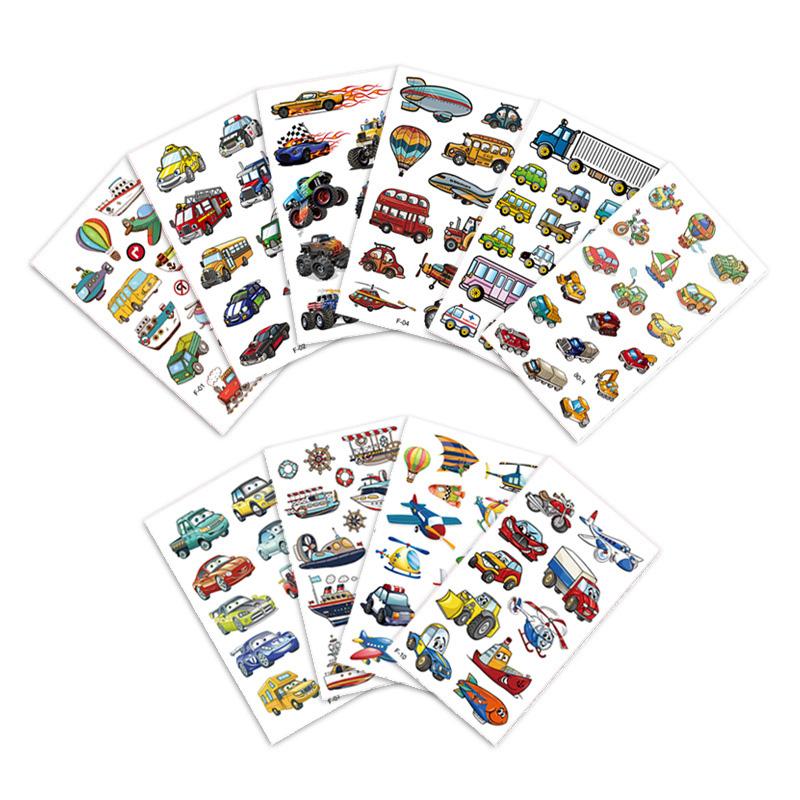 10Sheets/Set Kids Cute Cartoon Tattoo Stickers Transport Engineering Vehicle Cars Fake Temporary Tattoo Boys Gift