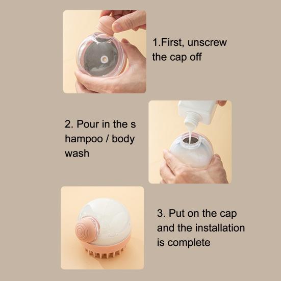 Shampoo Massage Brush with Soft Silicone Teeth Built-in Liquid Dispenser Detachable Design Pet Bathing Brush