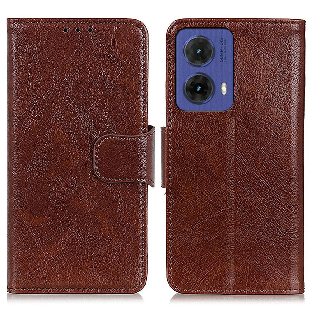 

For Motorola Moto G85 5G/S50 Neo 5G Case Nappa Texture Split Leather Wallet Phone Cover Brown