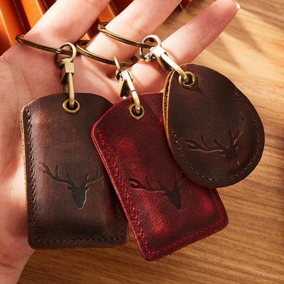High Quality Leather Access Card Case Fingerprint-proof Anti-fall Key Tag Ring Anti-lost Accessories Access Tags Cover Universal