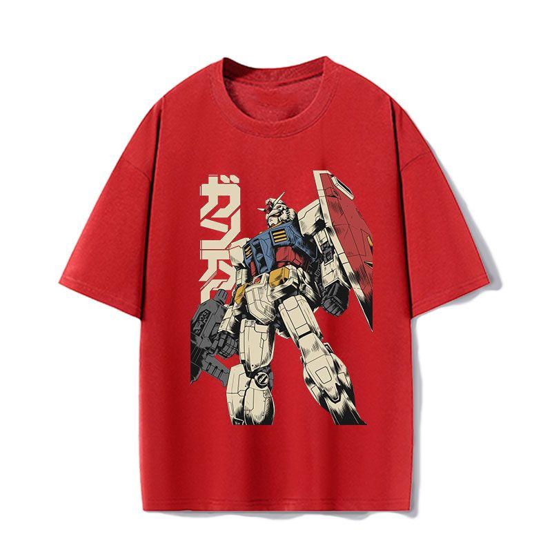 New Japanese Animation Retro Gundam Mobile Fighter Loose Shortsleeved Tshirt Pure Cotton Crew Neck Top Trendy Tee