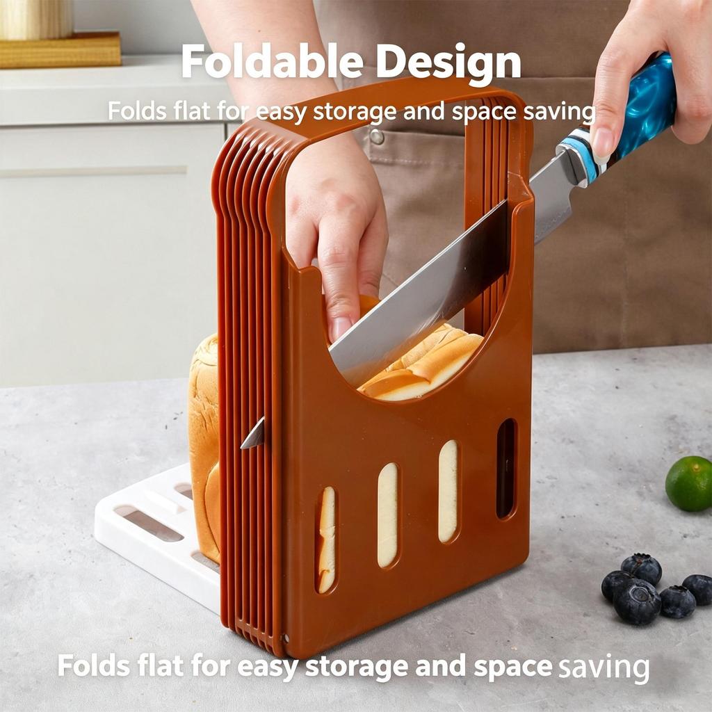 Bread Slicer for Homemade Loaf, Toast Slicing Guide, Compact Bread Cutting Rack with Crumb Tray, Space Saving Kitchen Baking Tool for Sandwich Bread
