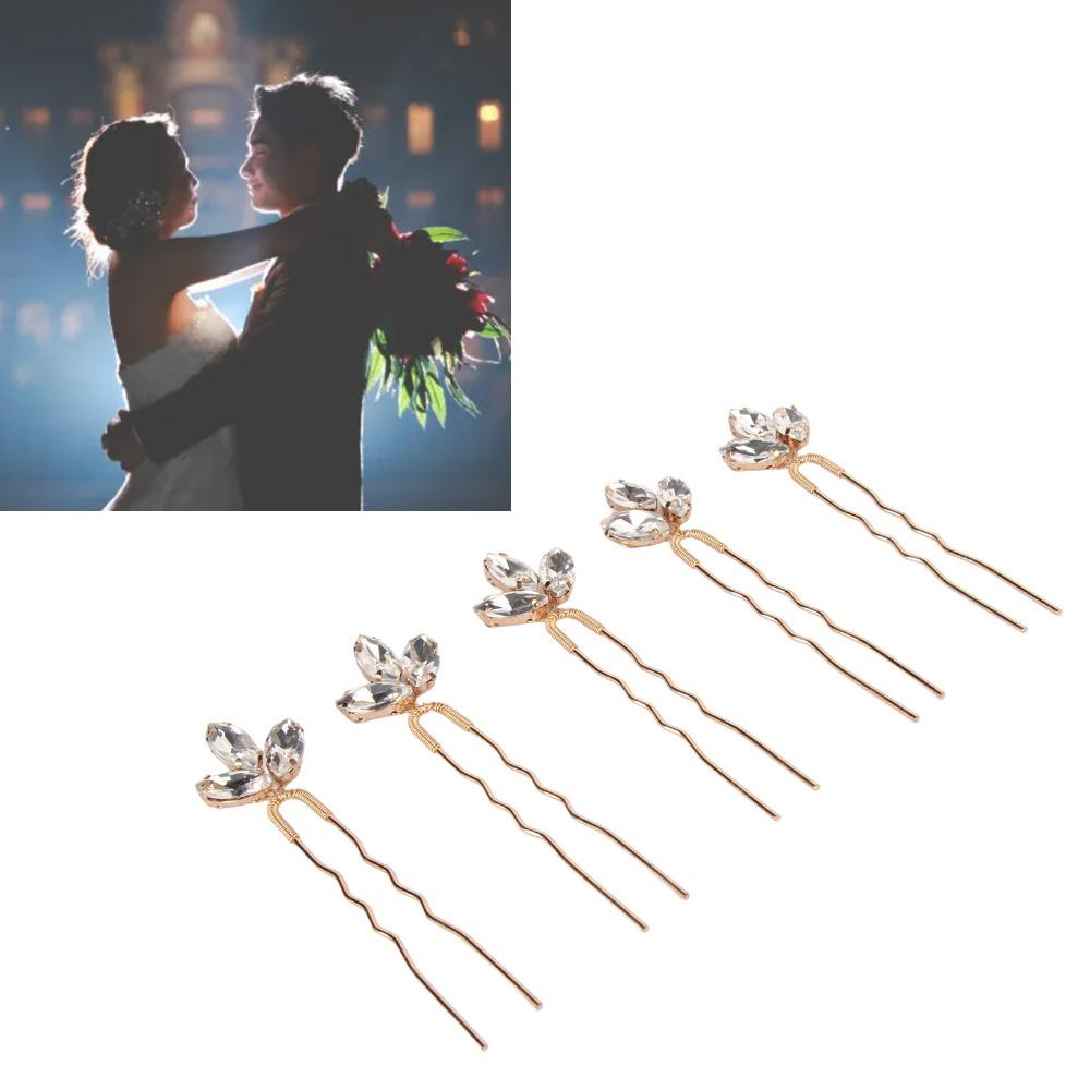 5 Pezzi Oro Bianco Cristallo Fermagli per Capelli Leggeri Clip per Capelli da Sposa Per Matrimonio Sposa