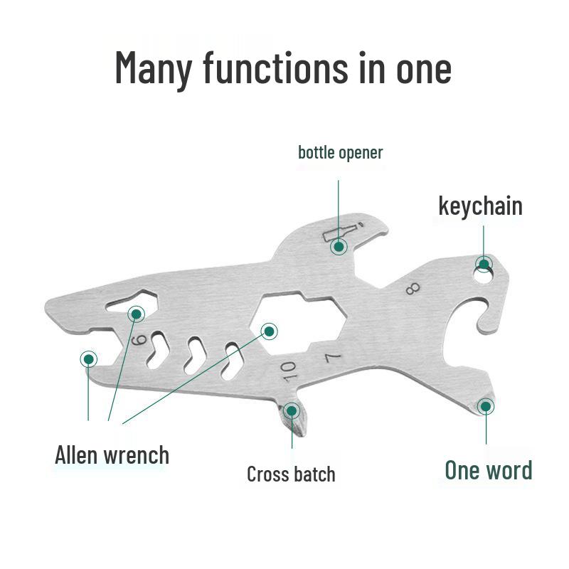 Multifunctional Stainless Steel Card Tool: Wrench, Bottle Opener, Screwdriver - Shark Design