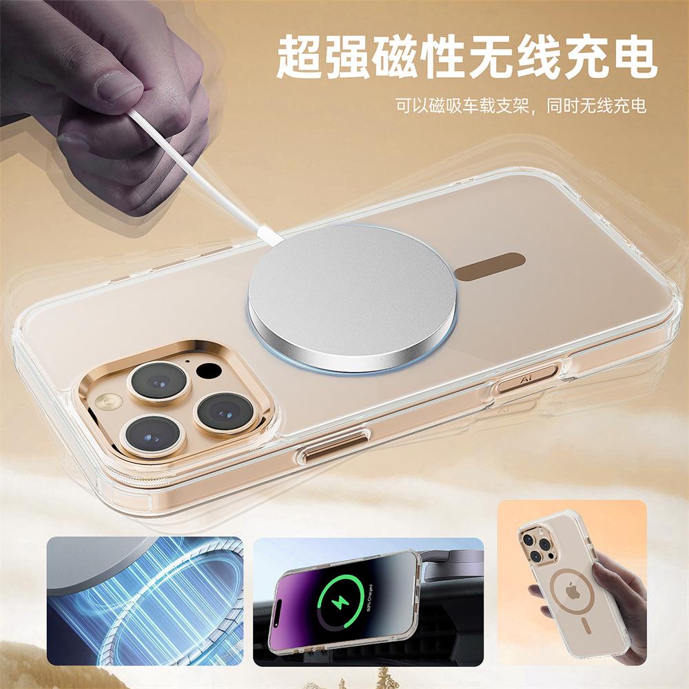 Luxury Magnetic Transparent Phone Case for iPhone 16 11 12 13 14 15 Pro Max Magsafe Wireless Charge Shockproof Clear funda Cover