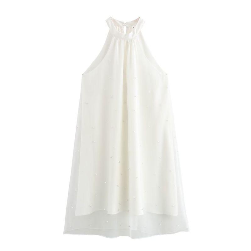 Kaslead New Arrival Women's Clothing Fashion Style Fashion Minimalist Elegant Pearl Decoration Halterneck Dress