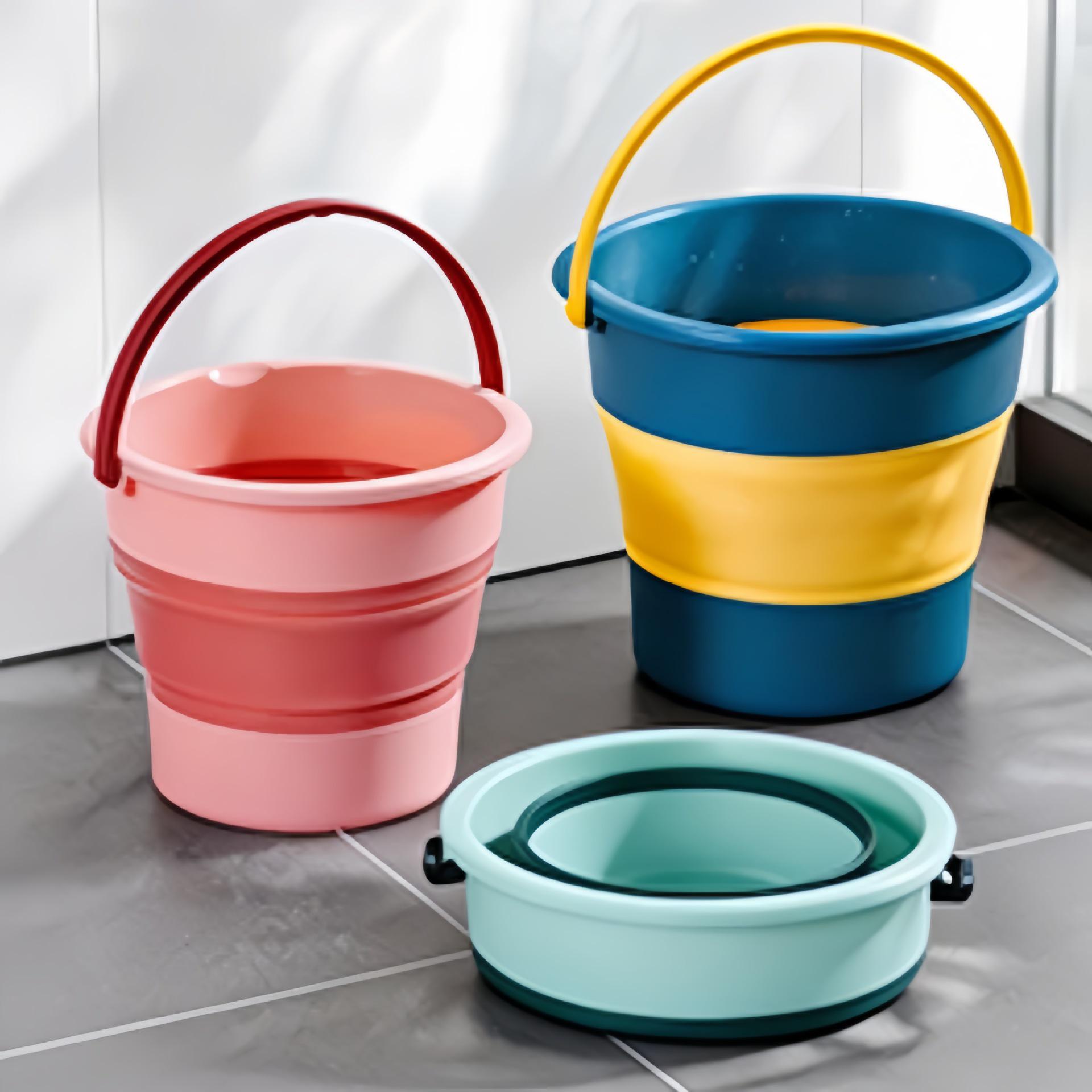Collapsible Household  Outdoor Multipurpose Water Bucket for Cleaning and Foot Baths Blue Yellow