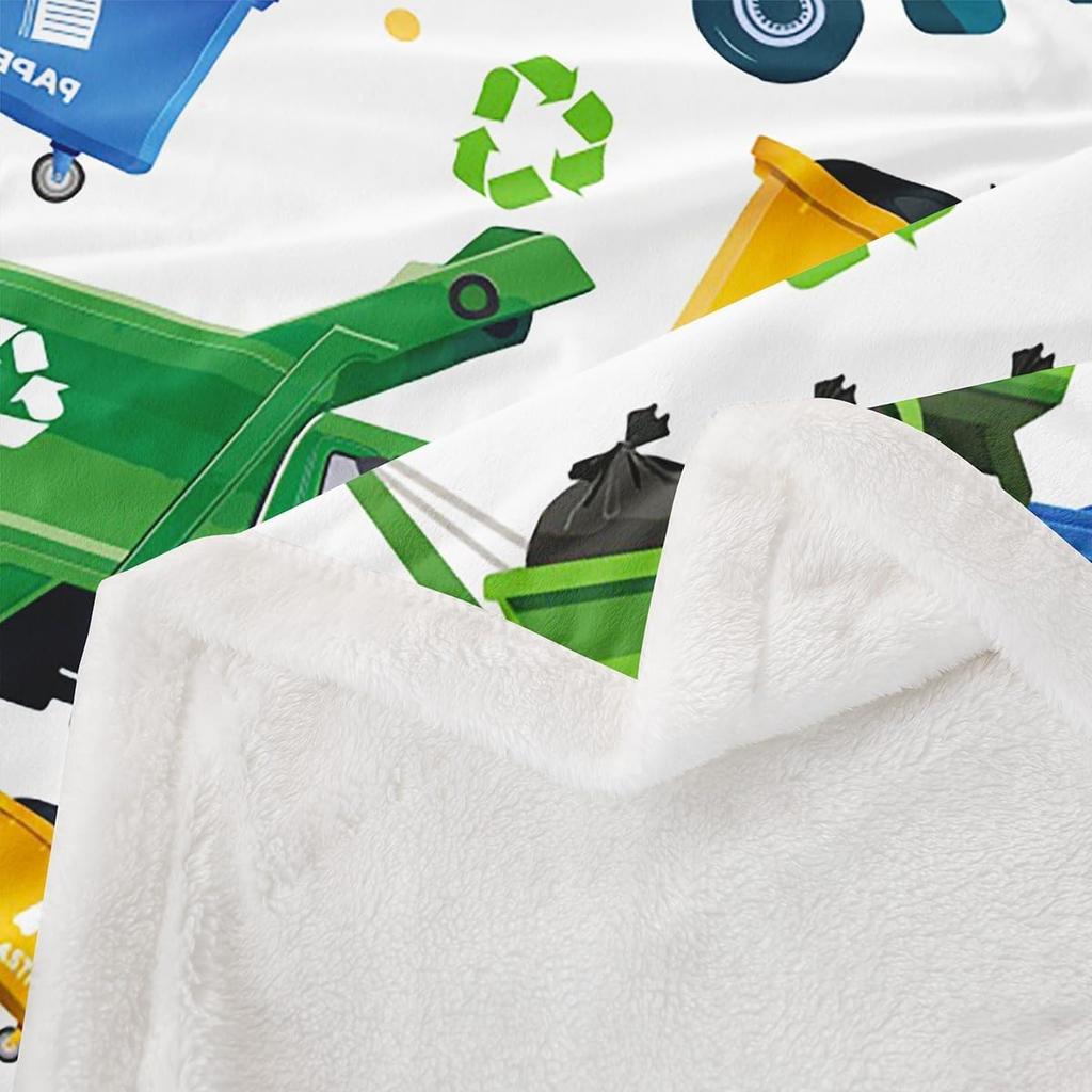 Garbage Truck Blanket Soft Fleece Throw Recycling Theme Kids Room Decor Educational Gift Baby Gift