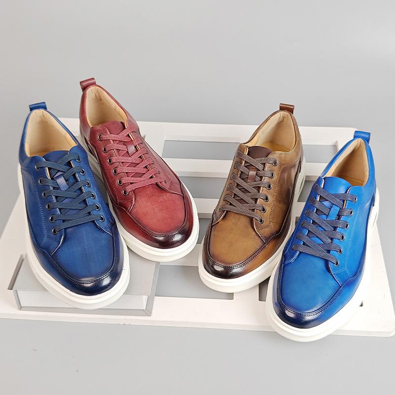 Pantofi sport casual pentru bărbați, din piele naturală, stil britanic, cu lace-up, model solid, Oxford de cea mai bună calitate pentru bărbați, 6 culori