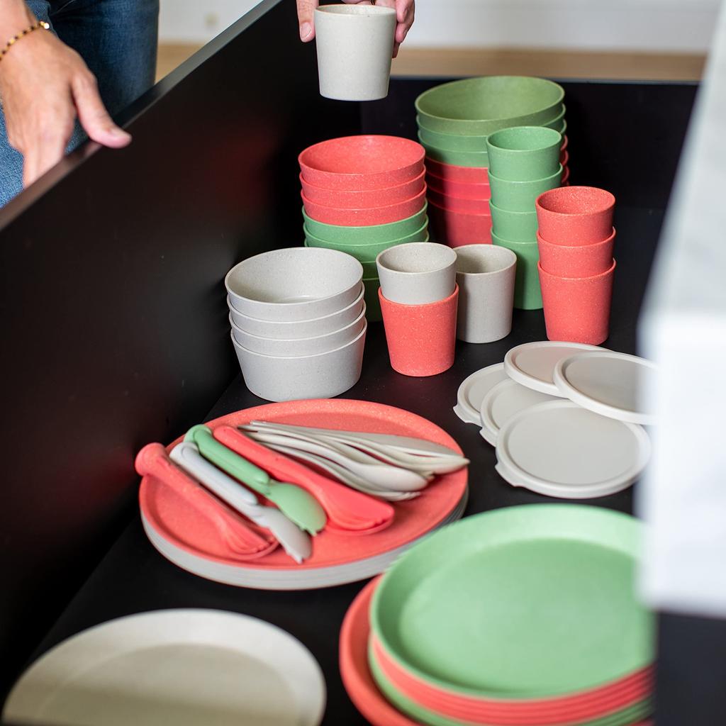CONNECT Set of by Recycled Plastic Natural Ideal for and Perfect As a Gift or Kitchen Plates, 20.5cm, Green, 4, KOZIOL, Germany. Outdoor, Tableware,