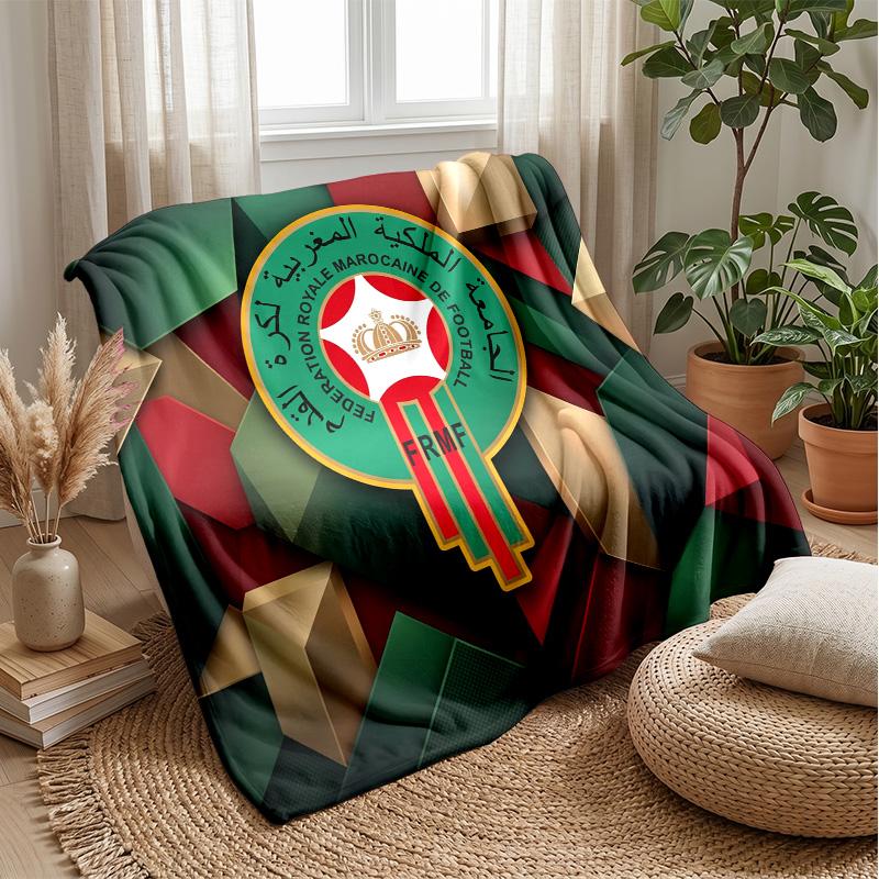 Morocco Football Printed Flannel Blanket Skin Friendly Warm Decorative Throw for Indoor Couch Bed Daily Use