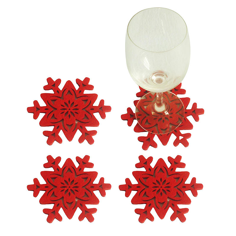 4pcs Christmas Circular Coaster Shape Of Snowflake Christmas Tree Felt Cup Mat X-Mas Party Decoration Table Accessories Pad