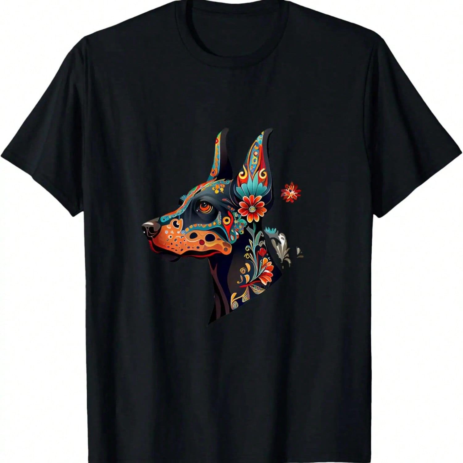 Sugar Skull Doberman Cute Floral Flowers For Women Men T-Shirt S разноцветный