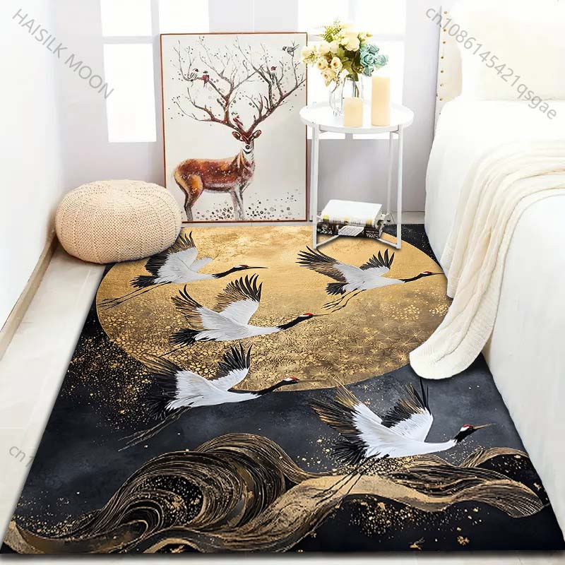 Weißer Reiher Pioniere Japanischer Kunstdruck Teppich für Schlafzimmer Wohnzimmer Bettseite Sofa Bodenmatte Moderne Heimdeko Bereichsteppich