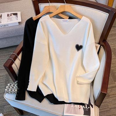 Plus Size Women's Thickened V-Neck Sweater, Bust 150/160 Cm, 200-350 Lbs, Style 8056