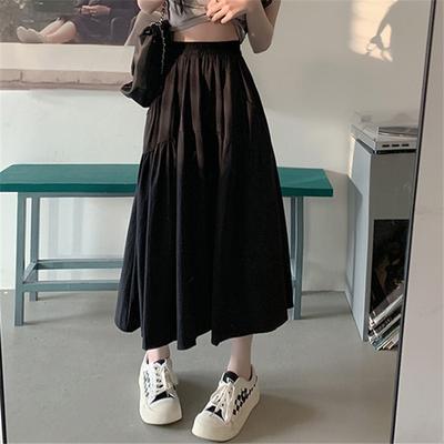Summer Yamamoto Style Casual Pocket Skirt for Women New Korean Style Fashion Design Pleated Elastic Waist Long Skirt