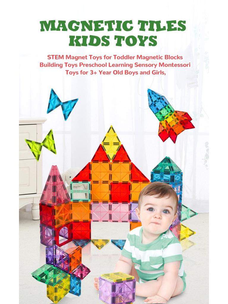 48-Piece Magnetic Tiles Building Set: Stained Glass Educational Puzzle Toy
