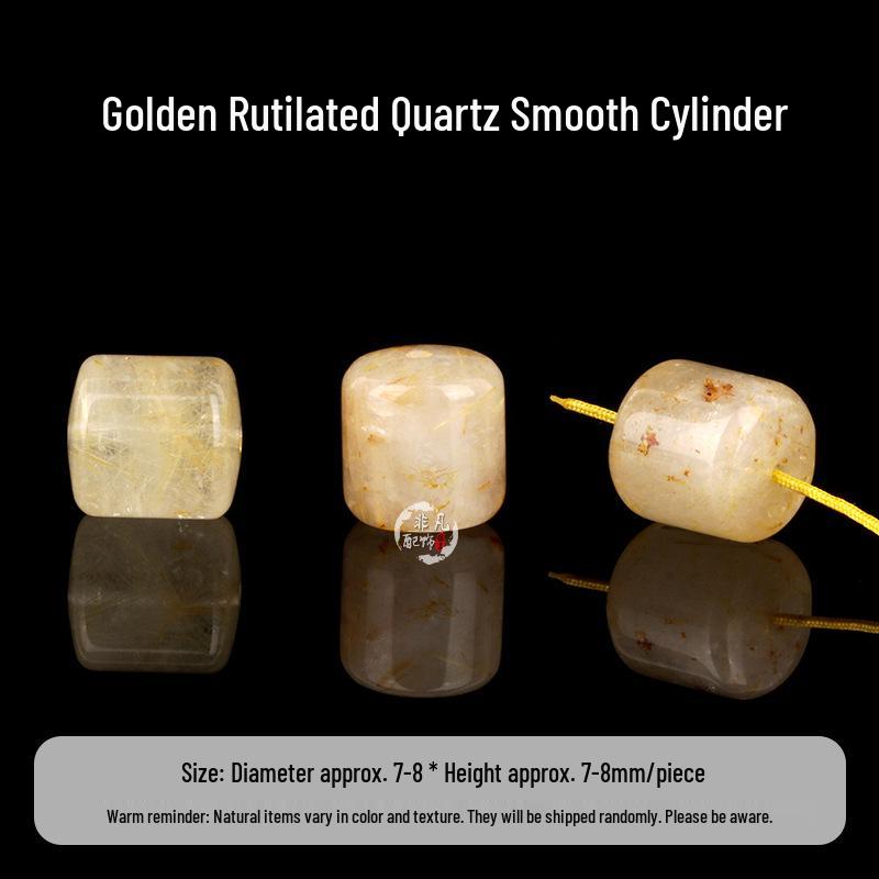 Golden Rutilated Quartz Bracelet: Semi-finished Cylinder Beads for DIY Prayer Accessories and Yellow Crystal Ornaments.